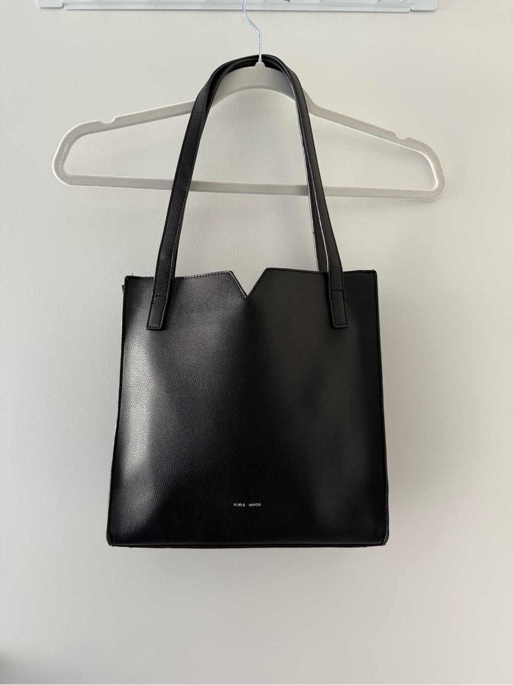 Minimal Black Leather Tote Bag with V-Notch